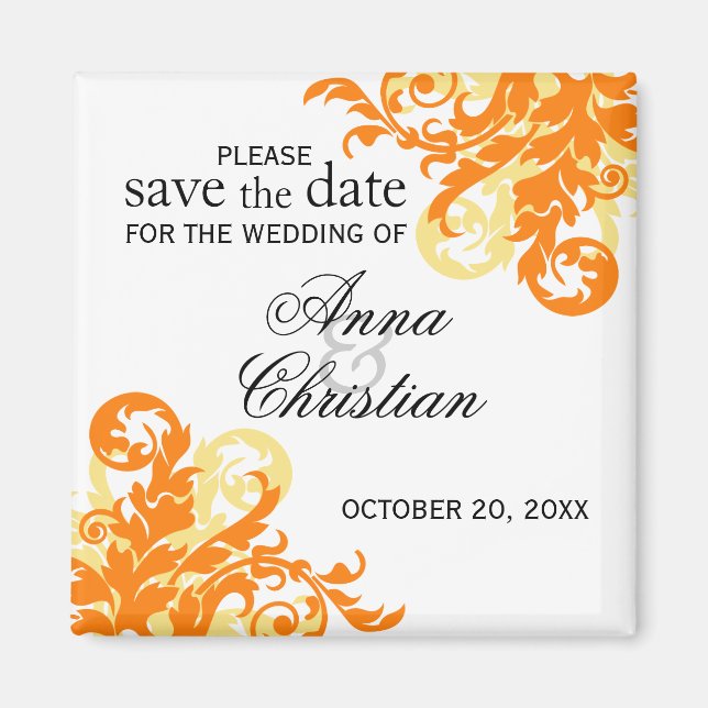 Orange and Yellow Flourish Autumn Save The Date Magnet (Front)