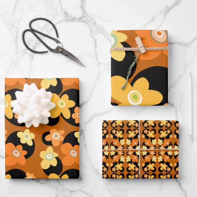 Orange and yellow flowers wrapping paper sheet (Front)