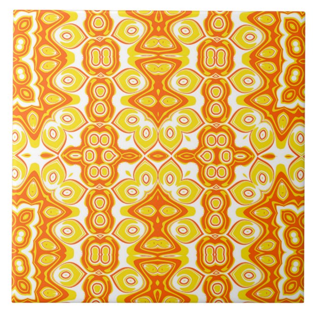 Orange and Yellow Geometric Pattern Tile (Front)
