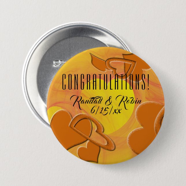 Orange and Yellow Heart Background | Heart Outline 3 Inch Round Button (Front & Back)