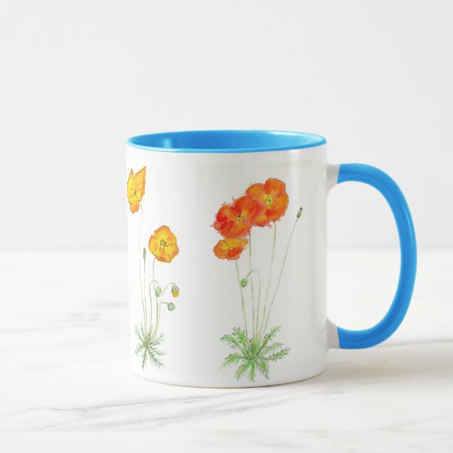 Orange and Yellow Iceland Poppies, Watercolour Mug (Right)