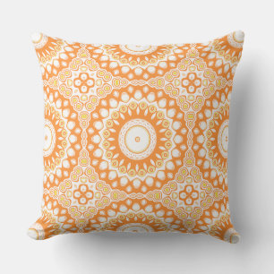Orange and Yellow Mandala Kaleidoscope Medallion Throw Pillow