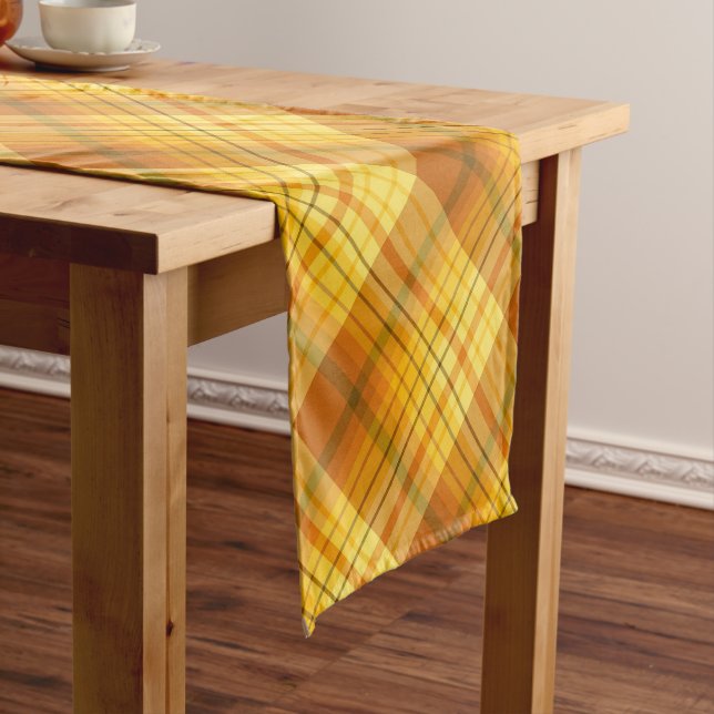 Orange and Yellow Plaid Short Table Runner (In Situ)