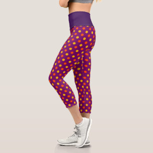 Orange and Yellow Polka Dots Purple  Capri Leggings