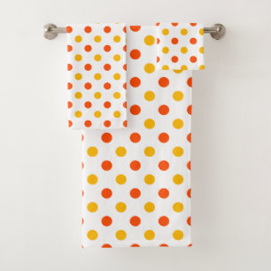 Orange and Yellow Polka Dots White  Bath Towel Set