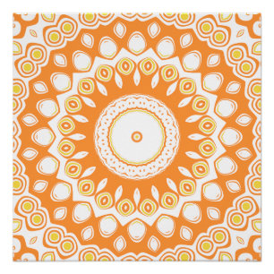 Orange and Yellow Radiant Mandala Pattern Poster