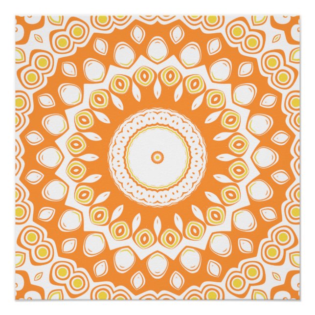 Orange and Yellow Radiant Mandala Pattern Poster (Front)
