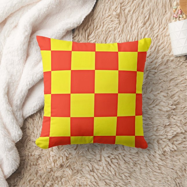 Orange and Yellow Retro Style Chequered Throw Pillow (Blanket)
