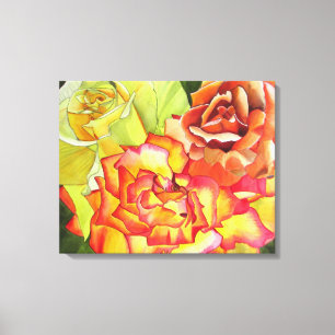 Orange and Yellow Rose watercolor original art Canvas Print