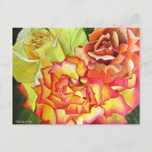 Orange and Yellow Rose watercolor original art Postcard