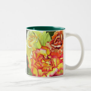 Orange and Yellow Roses original watercolor art Two-Tone Coffee Mug