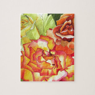 Orange and Yellow roses watercolor art Jigsaw Puzzle