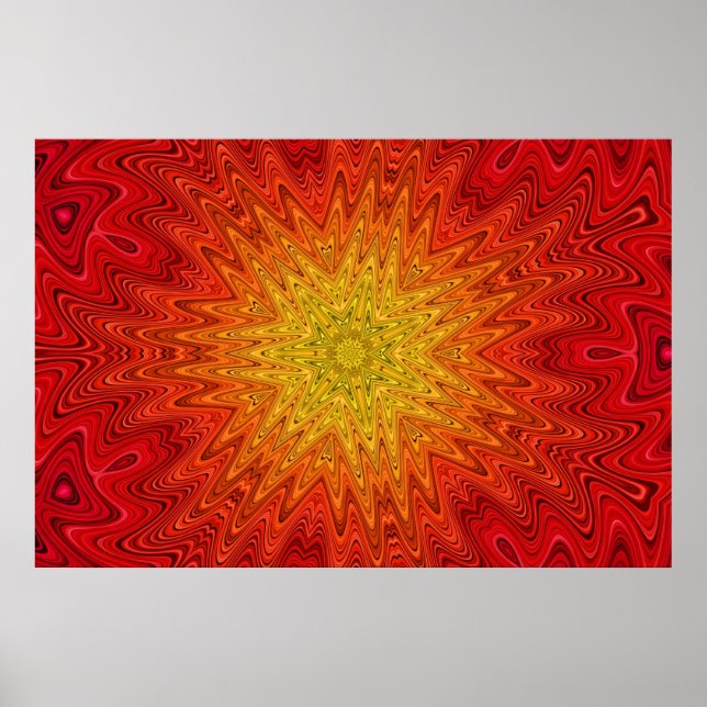 Orange and Yellow Sun/Star/Heart Mandala Poster (Front)