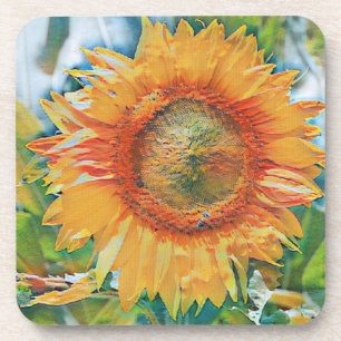 Orange and yellow sunflower Hard plastic coaster