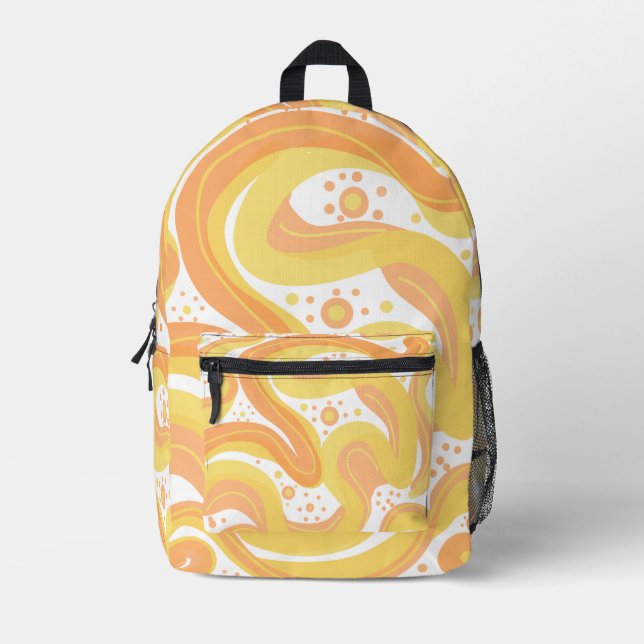 Orange And Yellow Swirls With Dots Printed Backpack (Front)