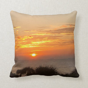 Orange and Yellow Tropical Beach Ocean Sunset Throw Pillow