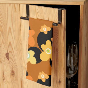 orange and yellow vintage flowers kitchen towel