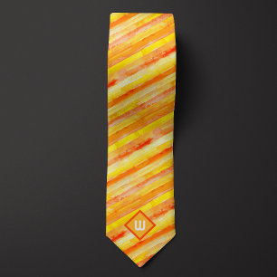 Orange and Yellow Watercolor Striped Tie