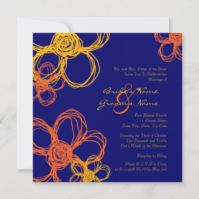 Orange and Yellow Wild Flowers Wedding Invitation (Front)