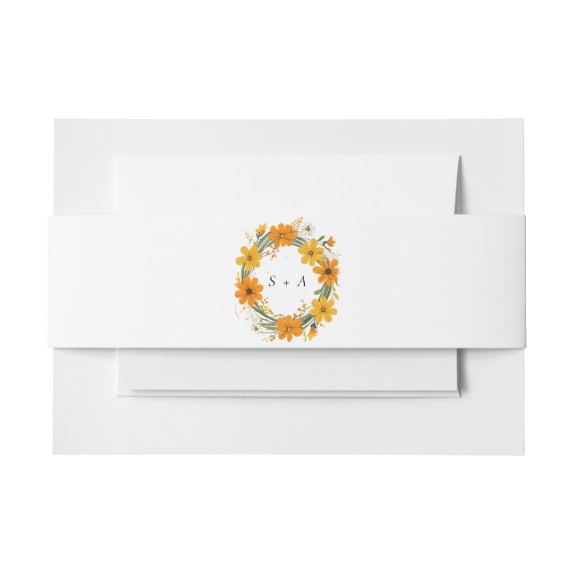Orange and Yellow Wild Flowers Wreath Wedding Invitation Belly Band (Front Example)