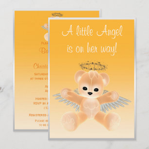 Orange Angel Teddy Bear Baby Shower Invitation