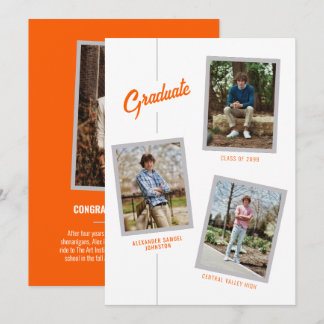Orange Angled Four-Photo Graduation Announcement