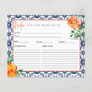 Orange Aperol Spritz Bridal Shower Recipe Card