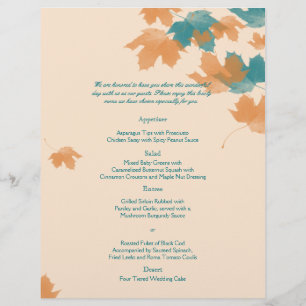 Orange Aqua Autumn Maple Leaf Mariage Menu