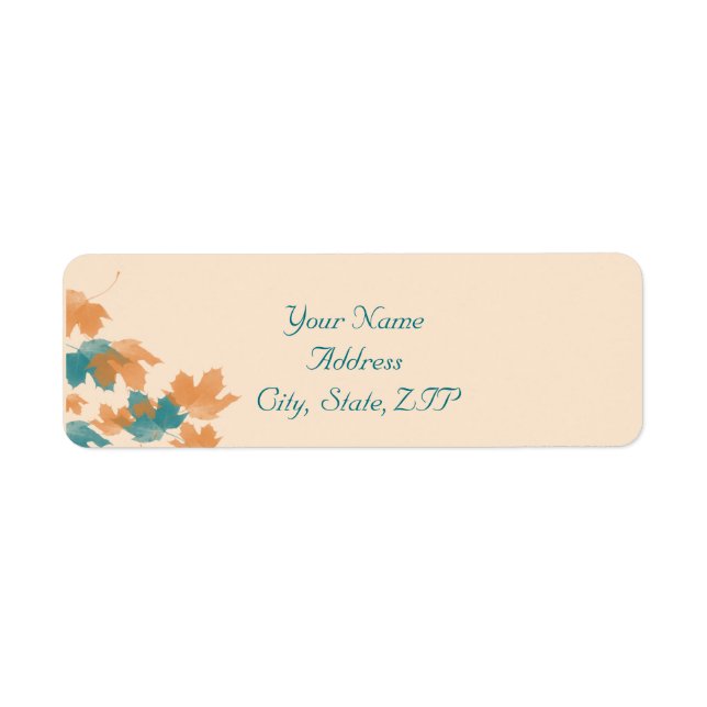Orange Aqua Autumn Maple Leaf Return Address (Front)