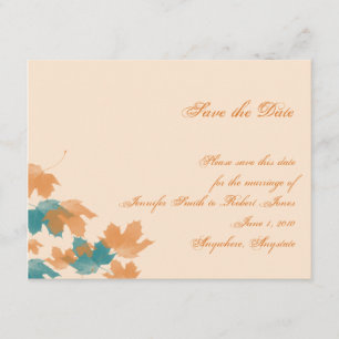 Orange Aqua Autumn Maple Leaf Save the Date