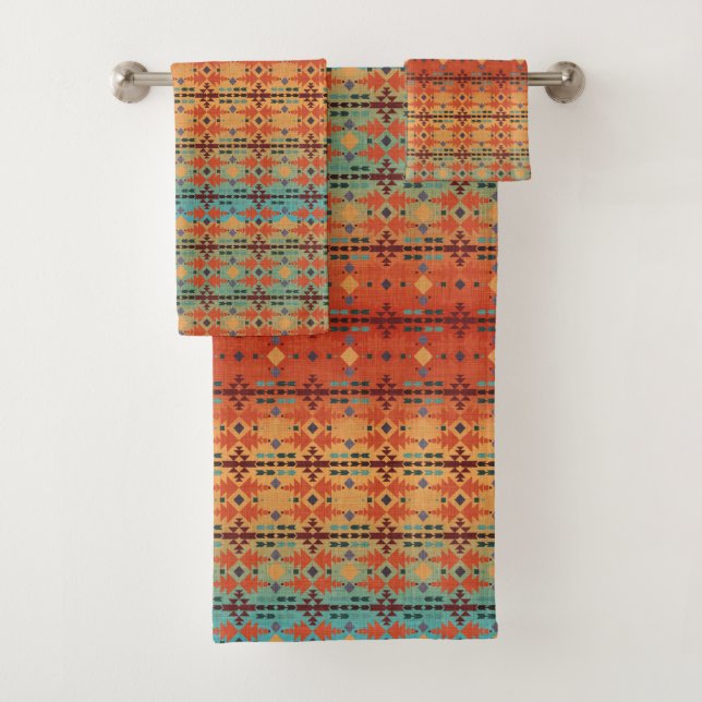Orange, Aqua Ombre | Southwestern Style Bath Towel Set (Insitu)