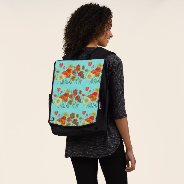 Orange Aqua Populaire floral Aquarelle sac à dos (Porté)