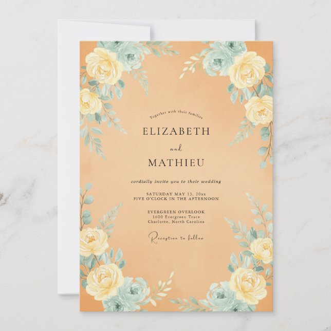 Orange Aqua Rose Wedding Invitation (Front)
