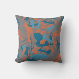 Orange Aqua Turquoise Swirling Design on Charcoal Throw Pillow