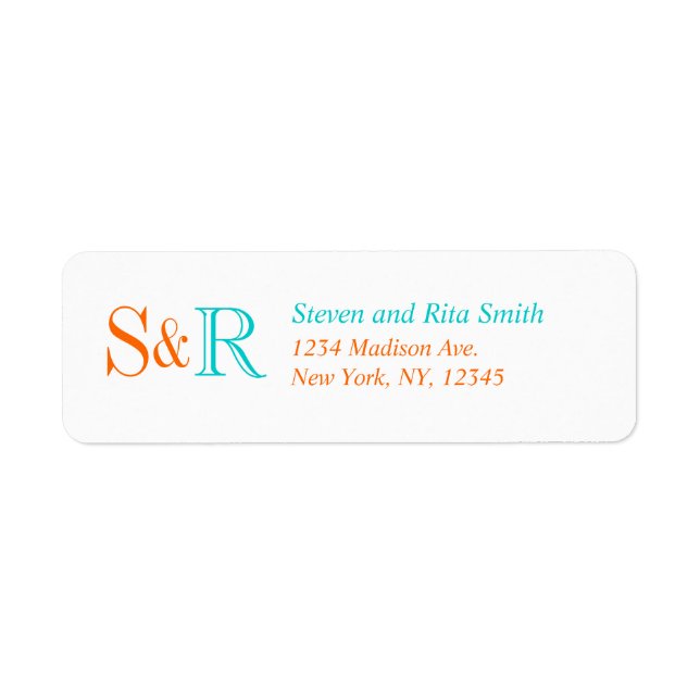 Orange Aqua Two Monogram Return Address Labels (Front)