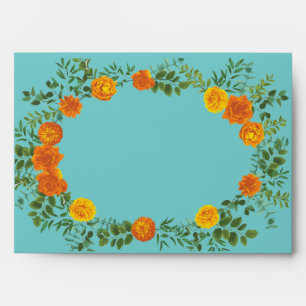 Orange & Aqua Wedding Modern Floral Envelope