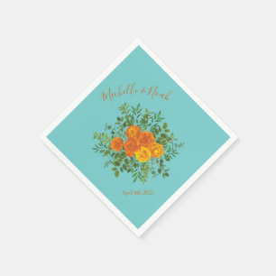 Orange & Aqua Wedding Modern Floral Napkin