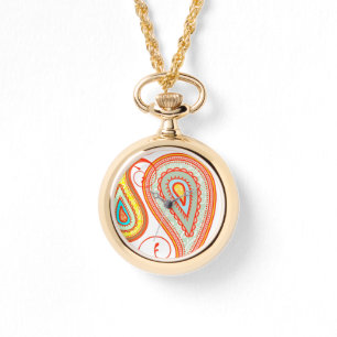 Orange Aqua Yellow Paisley  Modern Pattern Watch
