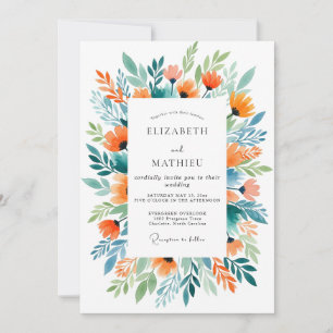 Orange Aquamarine Playful Summer Wedding Invitation