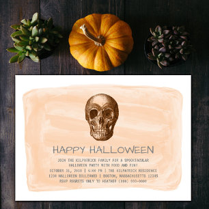 Orange Aquarelle Crâne Halloween Invitation de fêt