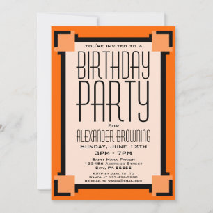Orange Art Déco Fête d'anniversaire Invitation