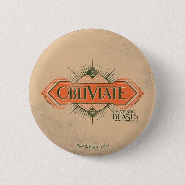 Orange Art Deco Obliviate Spell Graphic 2 Inch Round Button (Front)
