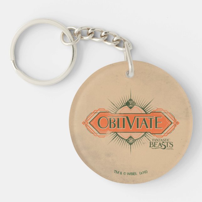 Orange Art Deco Obliviate Spell Graphic Keychain (Front)
