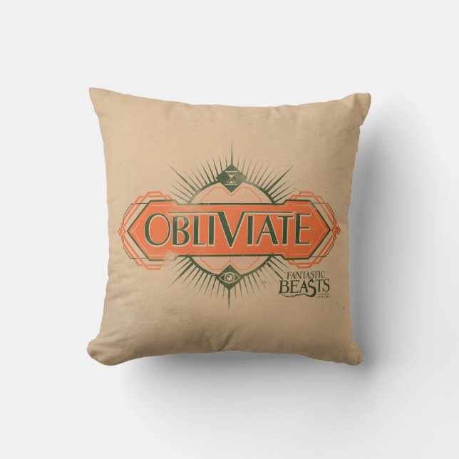 Orange Art Deco Obliviate Spell Graphic Throw Pillow (Front)