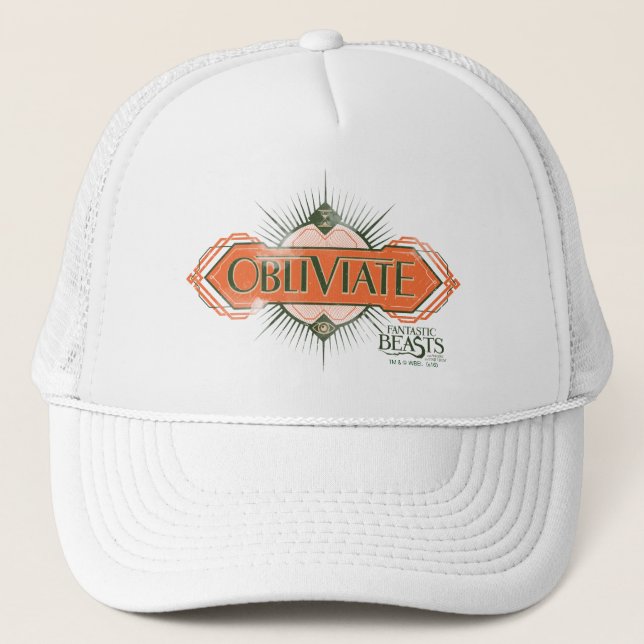 Orange Art Deco Obliviate Spell Graphic Trucker Hat (Front)