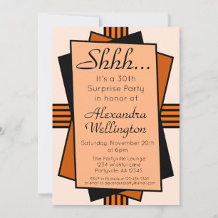 Orange Art Deco Surprise Party Birthday Invitation