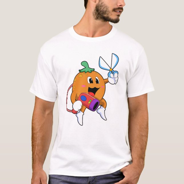 Orange as Hairdresser with Scissors & Hair dryer T-Shirt (Front)