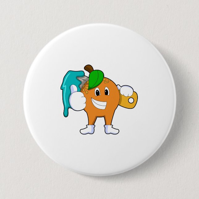 Orange as Painter with Paint brush 3 Inch Round Button (Front)