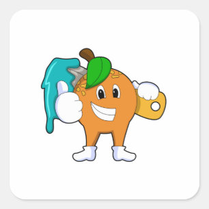 Orange as Painter with Paint brush Square Sticker