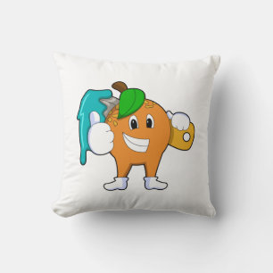 Orange as Painter with Paint brush Throw Pillow